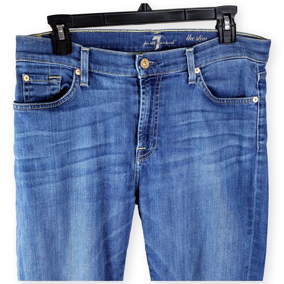 7 For All Mankind Denim - 7FAM Blue Medium Wash Denim "the slim cigarrette" skinny jeans 31
